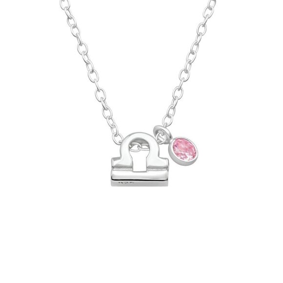 Sterling Silver Pink Quartz Libra Necklace - Picture 1 of 13